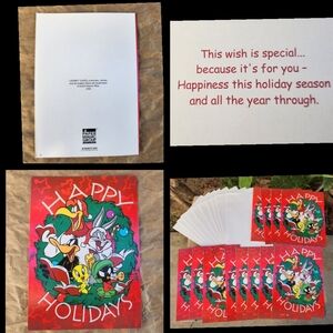 12 vintage LOONEY TUNES holiday Christmas cards envelope set tweety bugs marvin